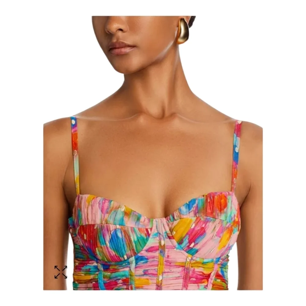 Aqua X Kerri Rosenthal Womens Maxi Dress Pink/Multi Pleated Corset Bust Size XL - Picture 5 of 13